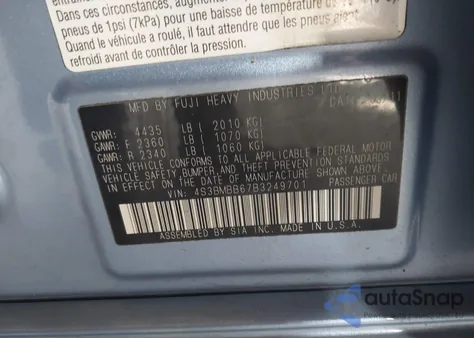 2011 Subaru Legacy 2.5I Premium из США, поврежденный, VIN 4S3BMBB67B3249701